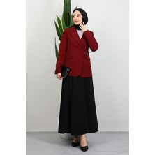 Yandan Kemerli Ceket Bordo