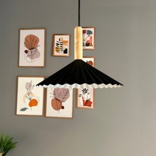 Bamyum Avilla Siyah Metal Avize Tekli Ahşap Kafa Rustik Cafe Mutfak Modern Dekoratif Sarkıt Aydınlatma