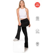 Özkan Underwear Özkan 27743 Kadın Interlok Kumaş Likralı Toparlayıcı Yüksek Bel Yırtmaçlı Ispanyol Paça Uzun Tayt
