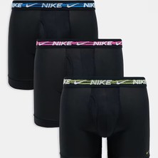 Nike Dri Fit Ultra Stretch 3 Pack Micro 3 Lü Paket Kısa Boxer Siyah 3 Renk Bantlı