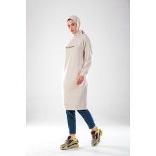 Plistre 2290_Kadın Tesettür Spor Tunik Elbise - Reflektör Baskılı, Dik Yakalı Fermuarlı, Cepli, Yumuşak Doku