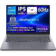 Lenovo Ideapad Slim 3 16IRH10 Intel Core I5-13420H 24GB 512GB SSD 16'' Wuxga (1920X1200) IPS Panel Freedos Taşınabilir Dizüstü Bilgisayar 83K20073TR-BS1
