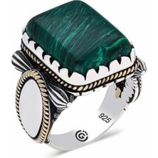 ​gümüş Kare Yeşil Akik Taşlı Erkek Yüzük