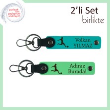 Miawiki Doğum Gününe Uygun Futbol Temalı Hediyelik, Kişisel Deri Anahtarlık Takım, Koyu Turkuaz-Fıstık Yeşil