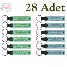 Miawiki Yeşil & Gök Mavi, Kına Gecesi Misafirlerine Özel Anı, 28’li Set, Mesajlı Deri Hatıra Anahtarlık