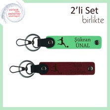 Miawiki Futbol Figürlü Deri Anahtarlık, Kişisel Yazı Eklenebilir Isme Özel Set, Fıstık Yeşil-Bordo