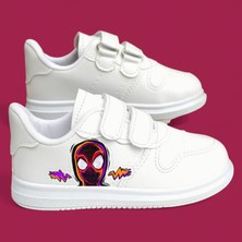 Lias Shoes Renkli Örümcek Baskılı Beyaz Bantlı Çocuk Spor Ayakkabı Sneaker