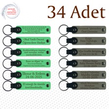 Miawiki F Yeşili & Kül Gri, Kına Gecesi Misafirlerine Özel Sürpriz, 34’lü Set, Kişisel Mesajlı Anahtarlık