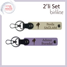 Miawiki Kickboks Temalı Cesur Armağan, Erkek Kardeşe Kalıcı Deri Anahtarlık Seti, Sütlü Kahve-Mor Menekşe