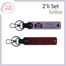 Miawiki Deklanşöre Basarken Sizi Hatırlasın, Kamera Temalı Isme Özel Anahtarlık Seti, Mor Menekşe-Bordo