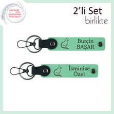 Miawiki Kedili Sevgiliye Anlamlı Armağan, Isme Özel Yazılı Deri Anahtarlık, Açık Yeşil-Açık Yeşil