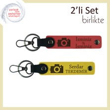 Miawiki Fotoğraf Çekmeyi Sevenlere, Kamera Temalı, Kişisel 2’li Anahtarlık Hediye Seti, Nar Çiçeği-Sarı