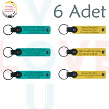 Miawiki Koyu Turkuaz & Sarı, 6’lı Set, Isim Yazılabilen Deri Anahtarlık, Aile Buluşmalarına Özel Anı