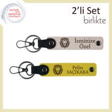 Miawiki Kaplan Deseniyle Güçlü Mesaj Veren Hediyelik, Kişisel Yazı Eklenebilir Anahtarlık Set, Pudra-Sarı