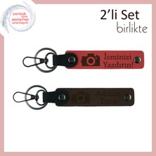 Miawiki Sanatla Iç Içe Sevgililere, Kamera Temalı, Isme Yazılabilir Anahtarlık Hediye, Nar Çiçeği-Koyu Kahve