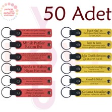 Miawiki Nar Çiçeği & Sarı, 50’li Set, Isim Yazılabilen Deri Anahtarlık, Aile Buluşmalarına Anlamlı Armağan