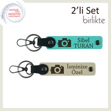 Miawiki Fotoğraf Makinesi Temalı, Isme Özel Deri Anahtarlık, Sevgiliye Özel Hediye, Turkuaz-Sütlü Kahve