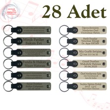 Miawiki Kül Gri & Sütlü Kahve, 28’li Set, Mesajlı Deri Hatıra Anahtarlık, Aile Yemeklerine Küçük Armağan