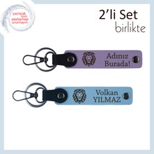 Miawiki Cesaret Temalı Aslan Deseniyle Hazırlanan Deri Tasarım, Kişisel Hediyelik, Mor Menekşe-Gök Mavi