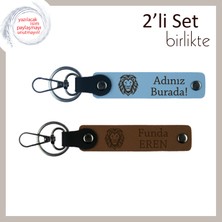 Miawiki Güç ve Sadakati Temsil Eden Anahtarlık, Kaplan Başlı Deri 2’li Kişisel Set, Gök Mavi-Açık Kahve