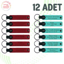 Miawiki Kırmızı & Turkuaz, 12’li Set, Kişiye Özgü Yazılı Deri Hatıra, Bebek Mevlüdüne Küçük Armağan