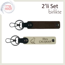 Miawiki Tatlı Patilerin Gücünü Simgele, Kişiye Özel Yazılı Deri Anahtarlık, Koyu Kahve-Sütlü Kahve