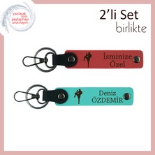 Miawiki Erkek Sevgiliye Cesaret Vurgulu Boks Figürlü Anahtarlık, Yazı Eklenebilir Set, Nar Çiçeği-Turkuaz