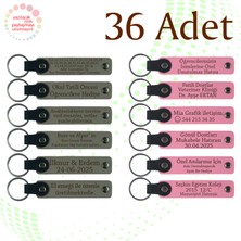 Miawiki Kül Gri & Pembe, 36’lı Set, Isim Yazılabilir Deri Anahtarlık, Söz Törenine Katılanlara Özel Armağan