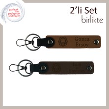 Miawiki Cesaretin Simgesi Aslan Desenli Deri Anahtarlık , Kişisel 2’li Set, Açık Kahve-Koyu Kahve