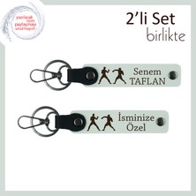 Miawiki Boks Eldivenli, Kırmızı Temalı, Kişiselleştirilebilir Isimli Deri Anahtarlık Takımı, Beyaz-Beyaz