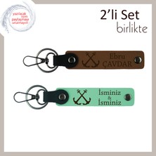 Miawiki Deniz Aşkını Taşıyan Kişisel Anahtarlık, Gemici Çıpası Motifli 2’li Deri Set, Açık Kahve-Açık Yeşil