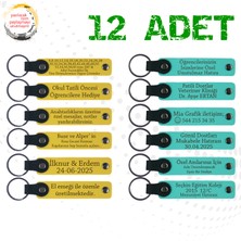 Miawiki Sarı & Turkuaz, Doğum Günü Partisine Özel Isim ve Mesaj Yazılabilen Hediye Anahtarlık, 12'li Set