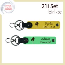 Miawiki Boks Figürlü Erkek Tarzına Hitap Eden Tasarım, Kalıcı Kişisel Deri Anahtarlık, Sarı-Fıstık Yeşil