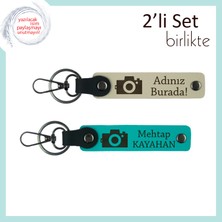 Miawiki Kamera Detaylı Tasarım, Sevdiklerine Kişisel Yazılı 2’li Anahtarlık Hediyesi, S Kahve-Koyu Turkuaz