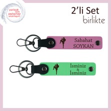 Miawiki Tekvando Figürlü Cesaret Hediyesi, Kız Sporcuya Uygun Deri Anahtarlık Takımı, Pembe-Fıstık Yeşil