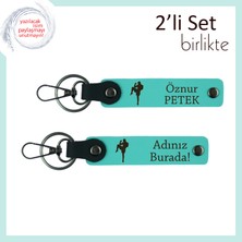 Miawiki Boks Motifli Cesaret Temalı Armağan, Erkek Sporcuya Uygun Deri Anahtarlık, Turkuaz-Turkuaz