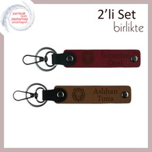 Miawiki Kişisel Gücü Temsil Eden Anahtarlık, Kaplan Desenli 2’li Deri Set, Isim Yazılı, Bordo-Açık Kahve