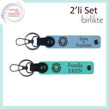 Miawiki Tarz Sahibi Babaya Özel Armağan, Aslan Motifli 2’li Deri Anahtarlık Takımı, Gök Mavi-Turkuaz