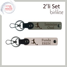 Miawiki Futbol Sevgisini Yansıtan Anahtarlık, Erkek Kardeşe Kişiye Özel Isim Yazılı 2’li Set, Kül Gri-Pudra