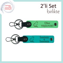 Miawiki Kedilerle Güzelleşen Evler Için, Patili Tasarım, Kişisel Anahtarlık, Fıstık Yeşil-Koyu Turkuaz