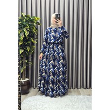 Elmas Tesettür Kadın Tesettür Giyim Büyük Beden Viscon Desenli Elbise