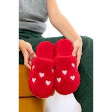 Kadın Peluş Kalpli Ev Terliği Peluş Ev Terliği Misafir Terliği Bohça Terliği