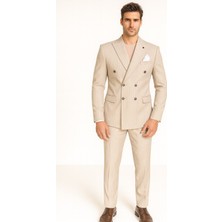 Plus Scorpion Çizgili Kruvaze Erkek Takım Elbise – Şık ve Rahat İtalyan Kesim, Belden Oturtmalı, Top Düğmeli