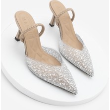 Marjin Kadın Stiletto Taşlı Sivri Burun Arkası Açık Abiye Topuklu Ayakkabı Lala