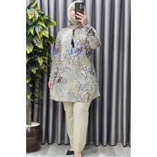 Elmas Tesettür Kadın Tesettür Giyim Büyük Beden Palmiye Desen Tunik