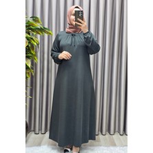 Elmas Tesettür Kadın Tesettür Giyim Büyük Beden Kare Yaka Robalı Lina Elbise