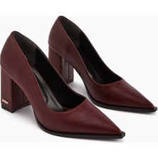 Limoya Lucy Bordo Kalın Topuklu Ayakkabı Kadın Stiletto