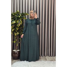 Elmas Tesettür Kadın Tesettür Giyim Büyük Beden Yarım Robalı Çıtır Desen Elbise