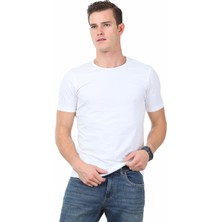 Kip Beyaz Pamuk Karışımlı T-Shirt