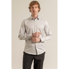 Alenmeza Erkek Taş Rengi %100 Pamuk Saten Non-Iron Ütü Istemeyen Casual Cepsiz Modern Fit Gömlek